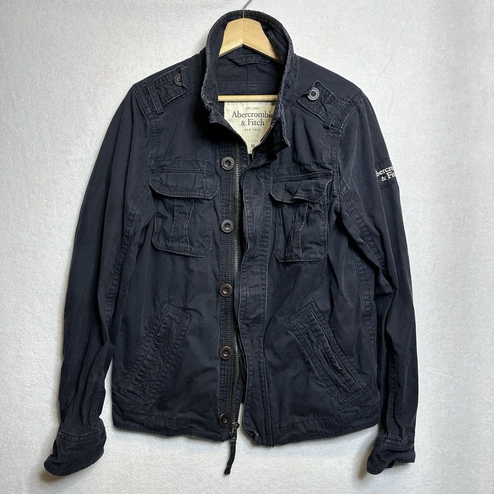 Abercrombie & Fitch Y2K Sentinel Jacket M Navy Blue Military Field Utility - Picture 4 of 14